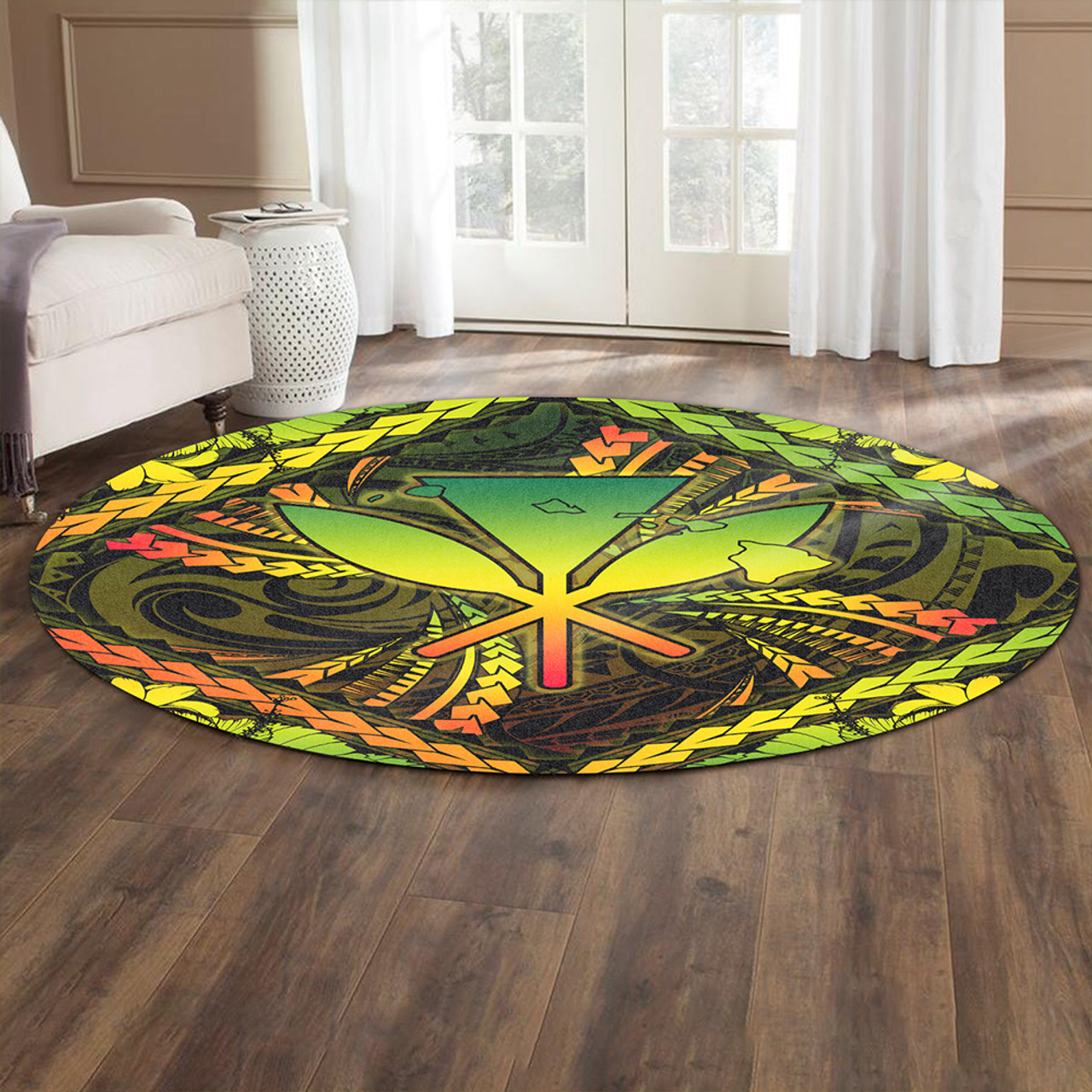 Hawaii Round Rug Kanaka Maoli Map Hibiscus Polynesian Kanu