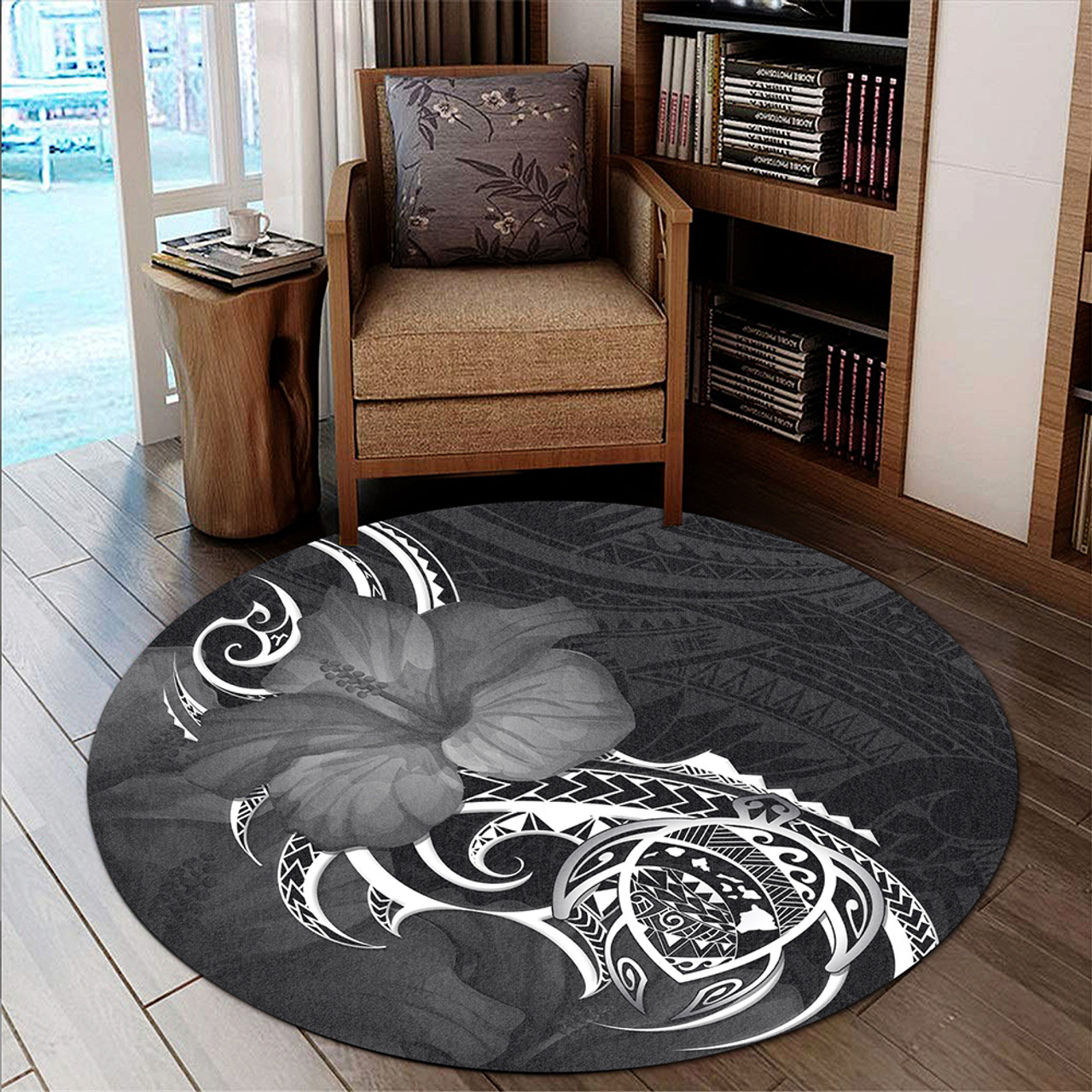 Hawaii Round Rug Map Turtle Hibiscus Polynesian Divise