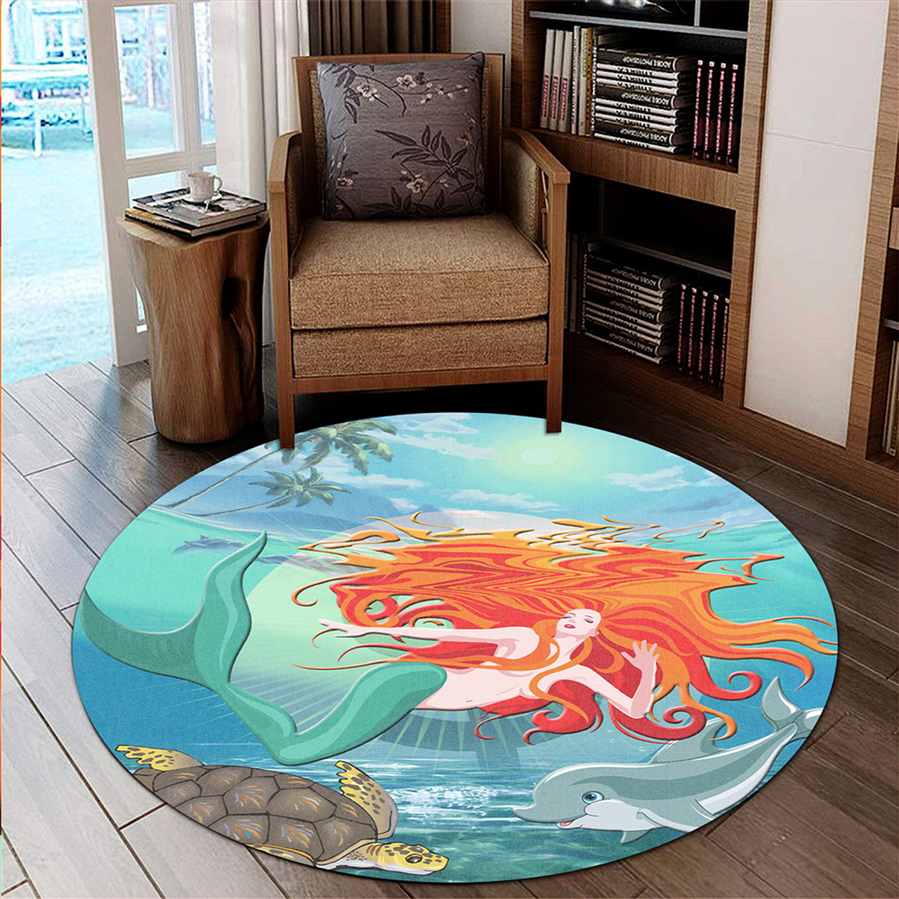 Hawaii Round Rug Mermaid And Animal