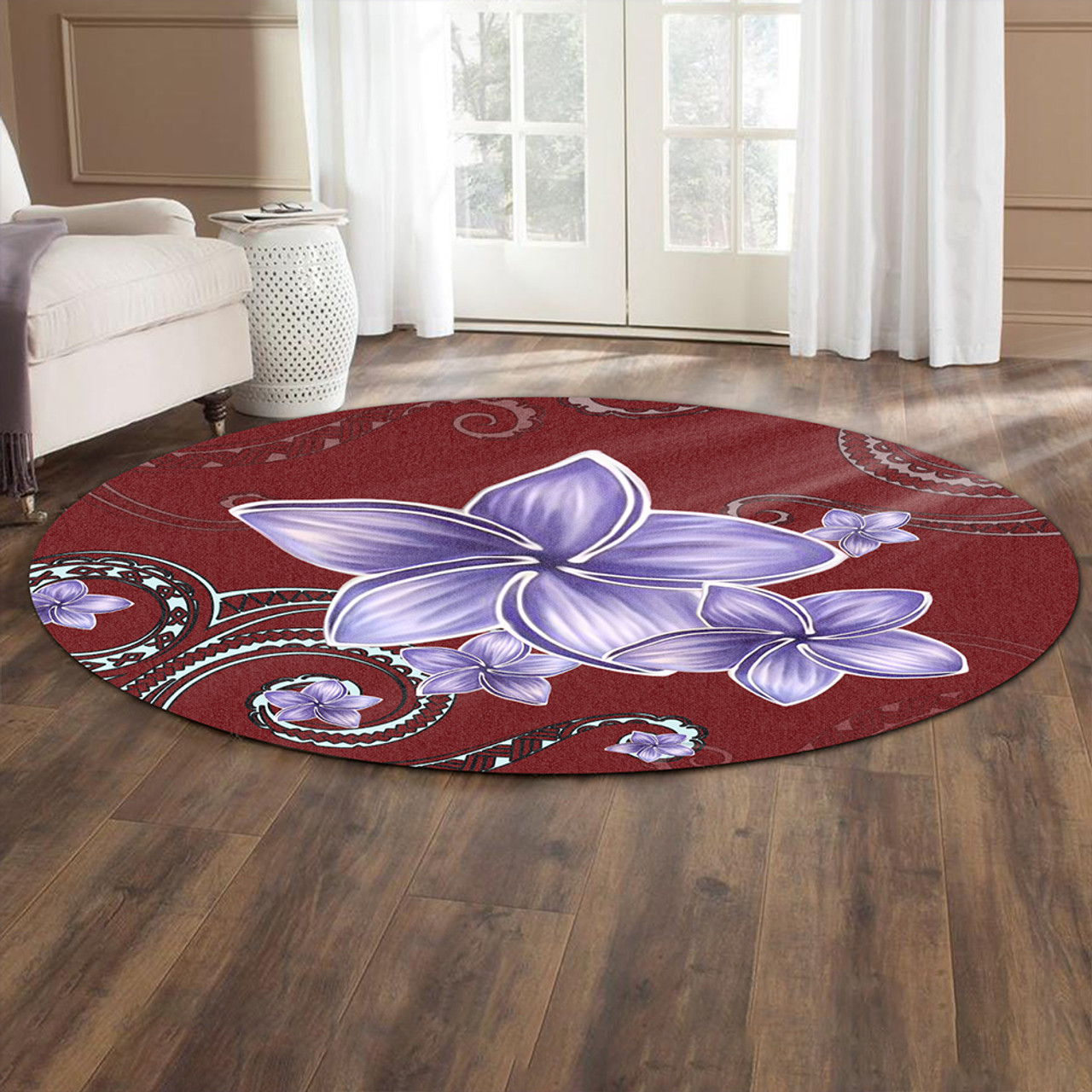 Hawaii Round Rug Plumeria Violet Polynesia Red