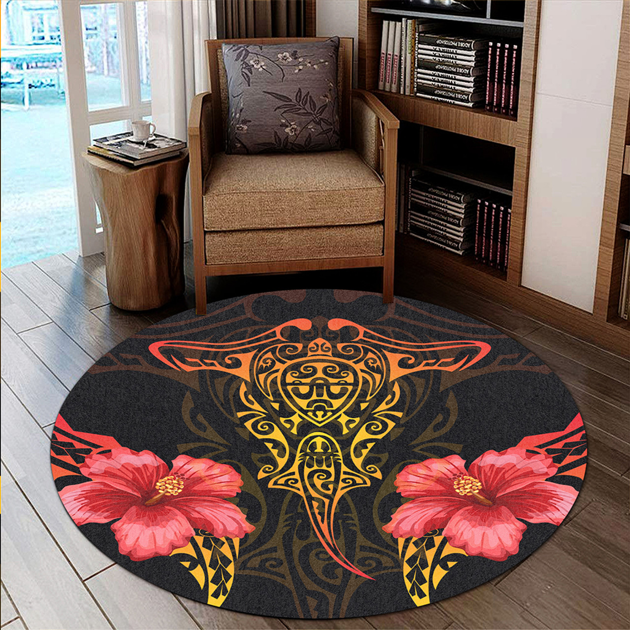 Hawaii Round Rug Polynesian Hibiscus Animal