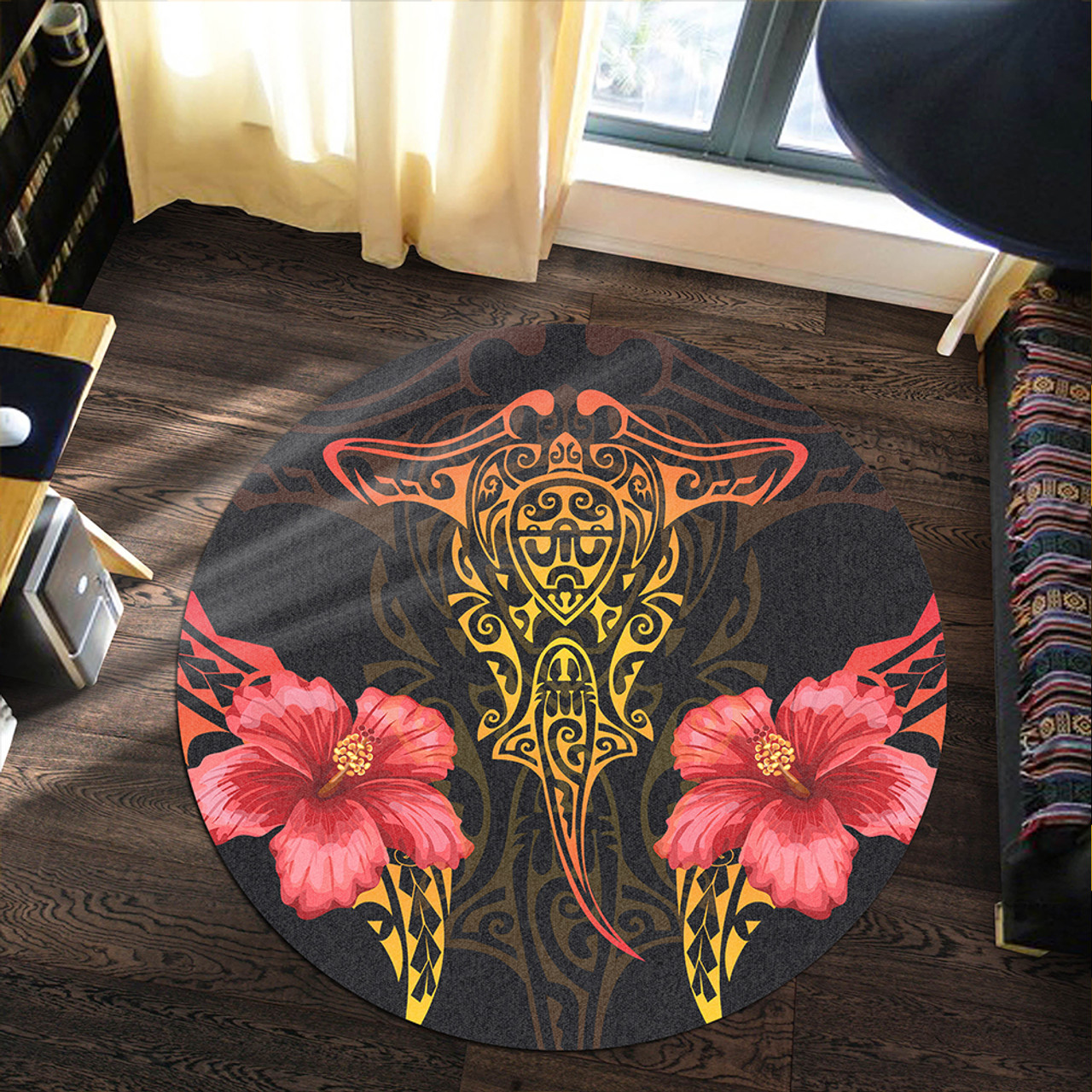 Hawaii Round Rug Polynesian Hibiscus Animal