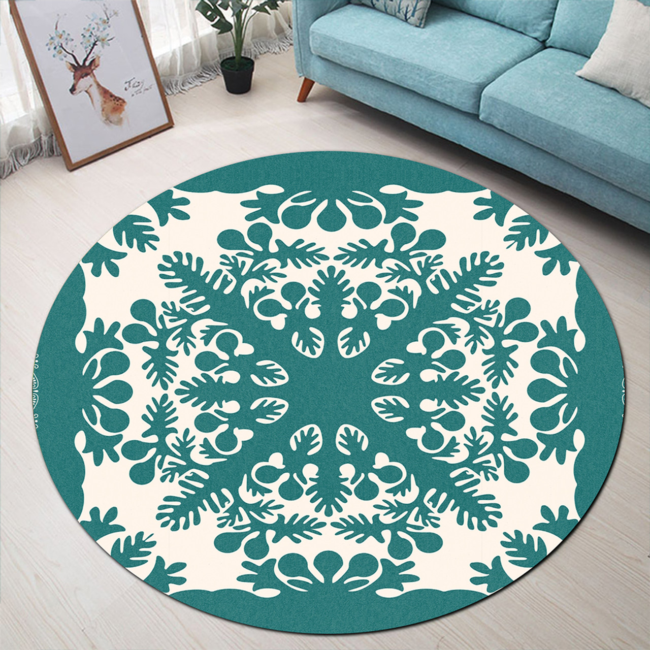 Hawaii Round Rug Quilt Tradition Turquoise