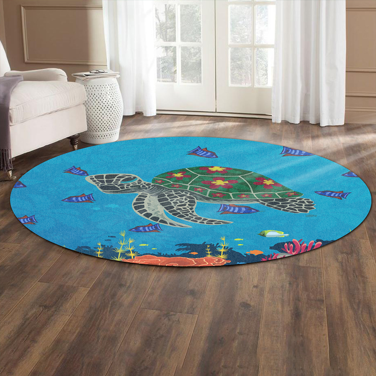 Hawaii Round Rug Sea Cartoon