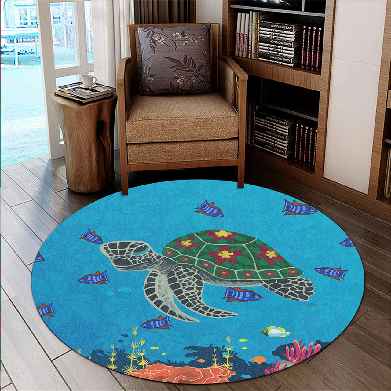 Hawaii Round Rug Sea Cartoon