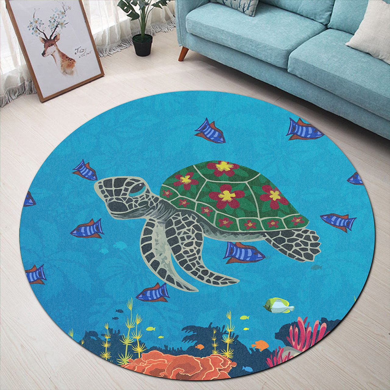 Hawaii Round Rug Sea Cartoon