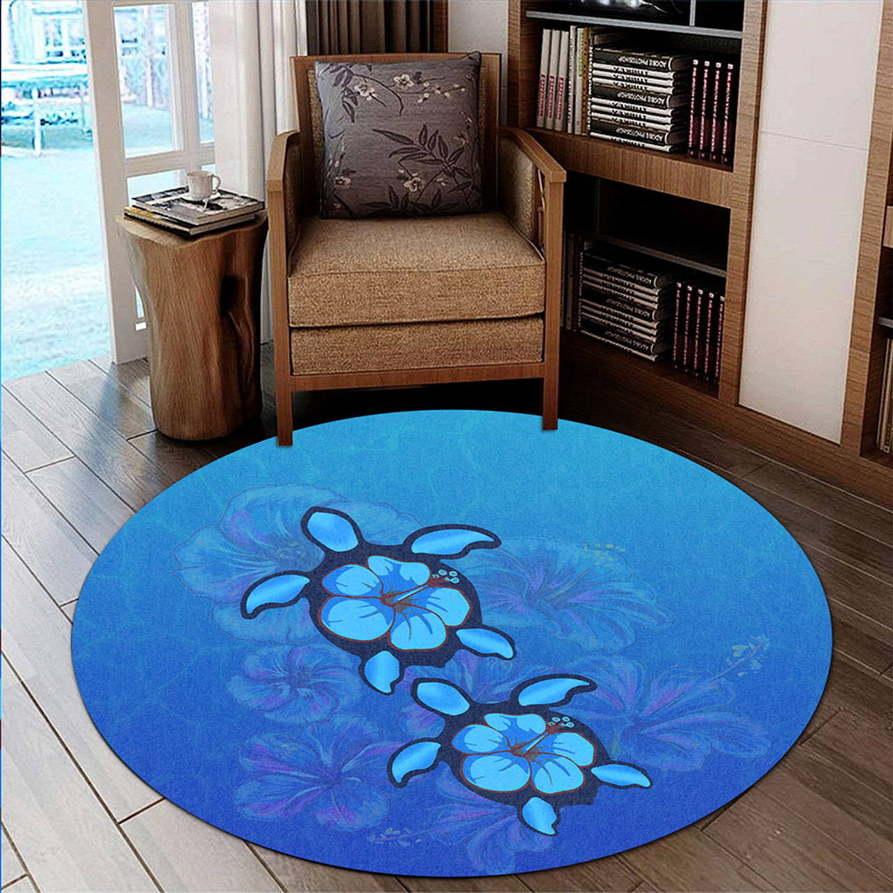 Hawaii Round Rug Turtle Hibiscus Ocean