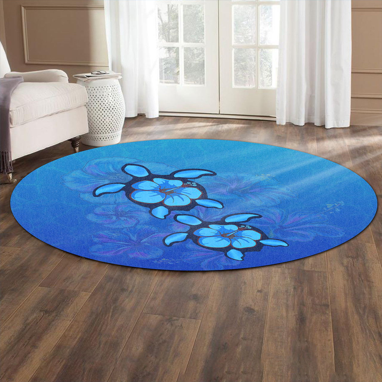 Hawaii Round Rug Turtle Hibiscus Ocean