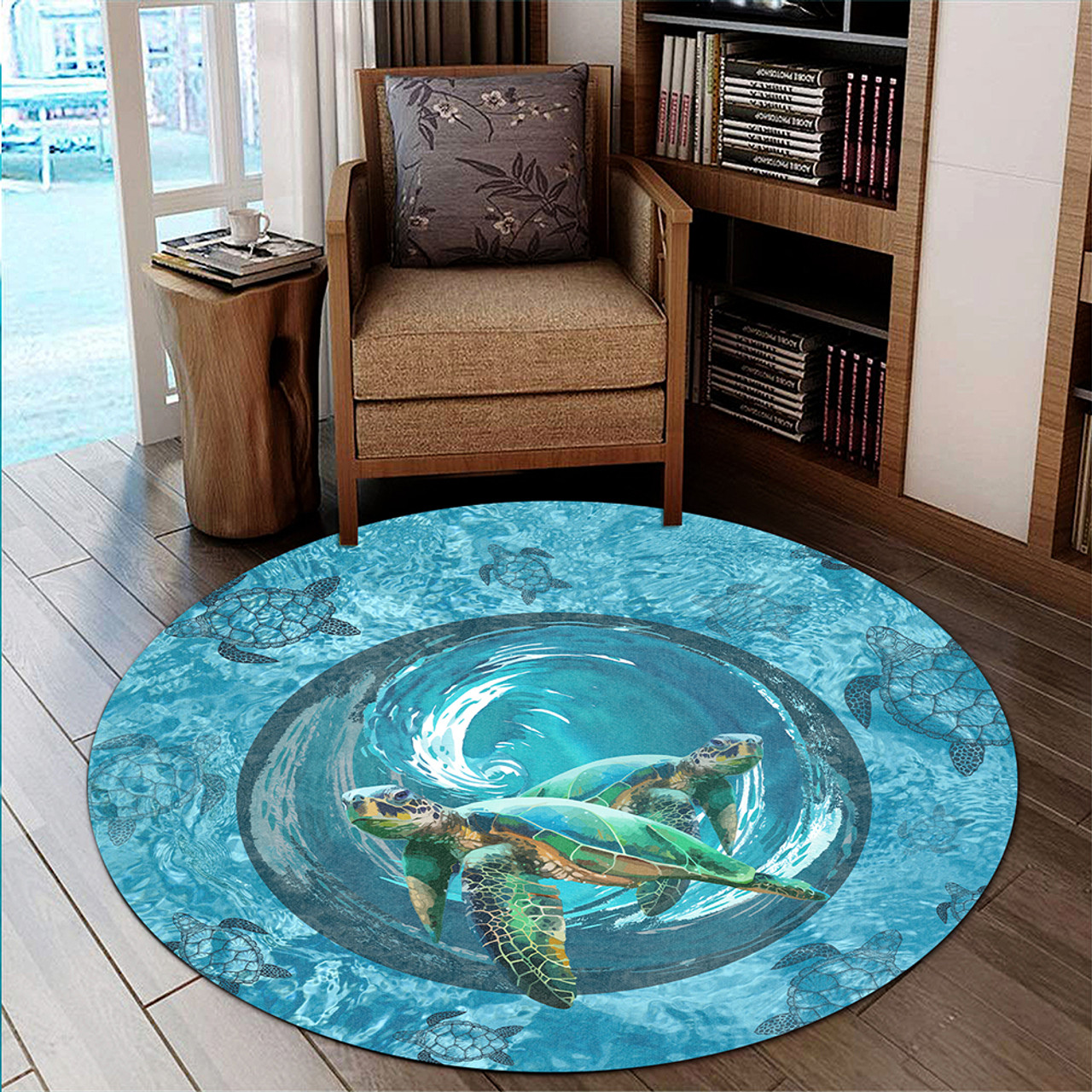 Hawaii Round Rug Whirlpool Turtle Polynesian