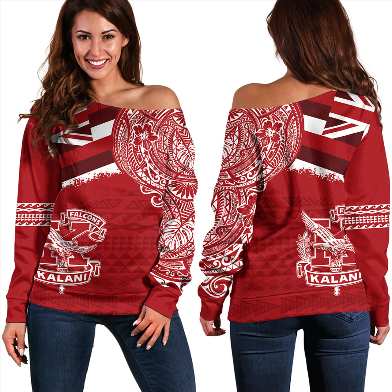 Hawaii Off Shoulder Sweatshirt Kalani High School With Crest Style