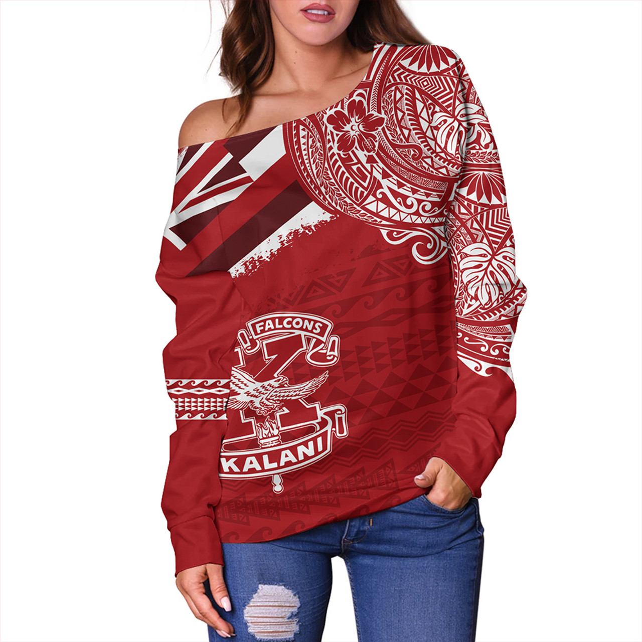 Hawaii Off Shoulder Sweatshirt Kalani High School With Crest Style