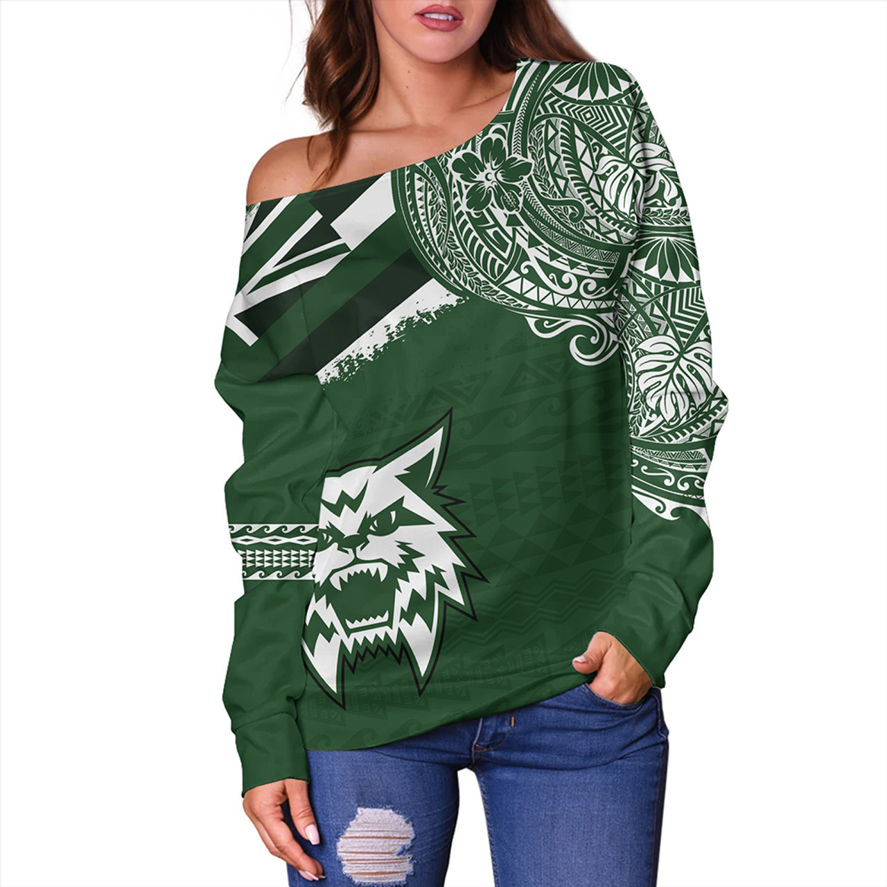 Hawaii Off Shoulder Sweatshirt Konawaena High School With Crest Style