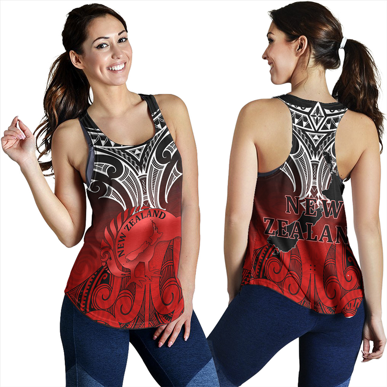 New Zealand Women Tank Maori Kiwi Bird Symbols Map