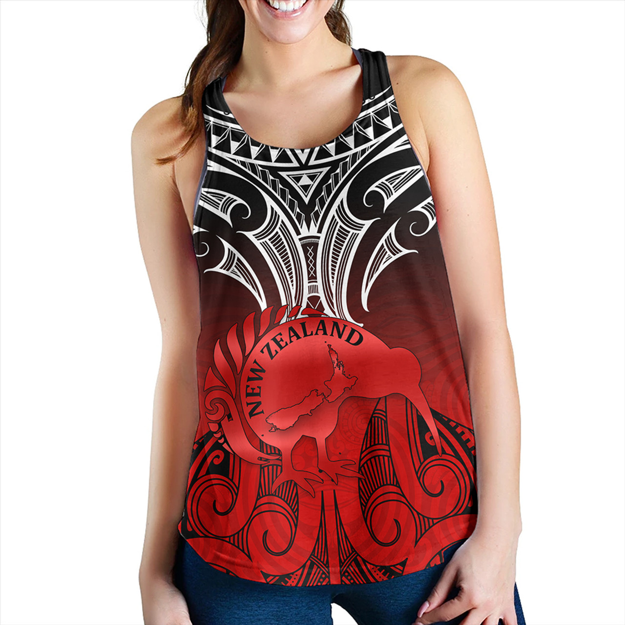 New Zealand Women Tank Maori Kiwi Bird Symbols Map