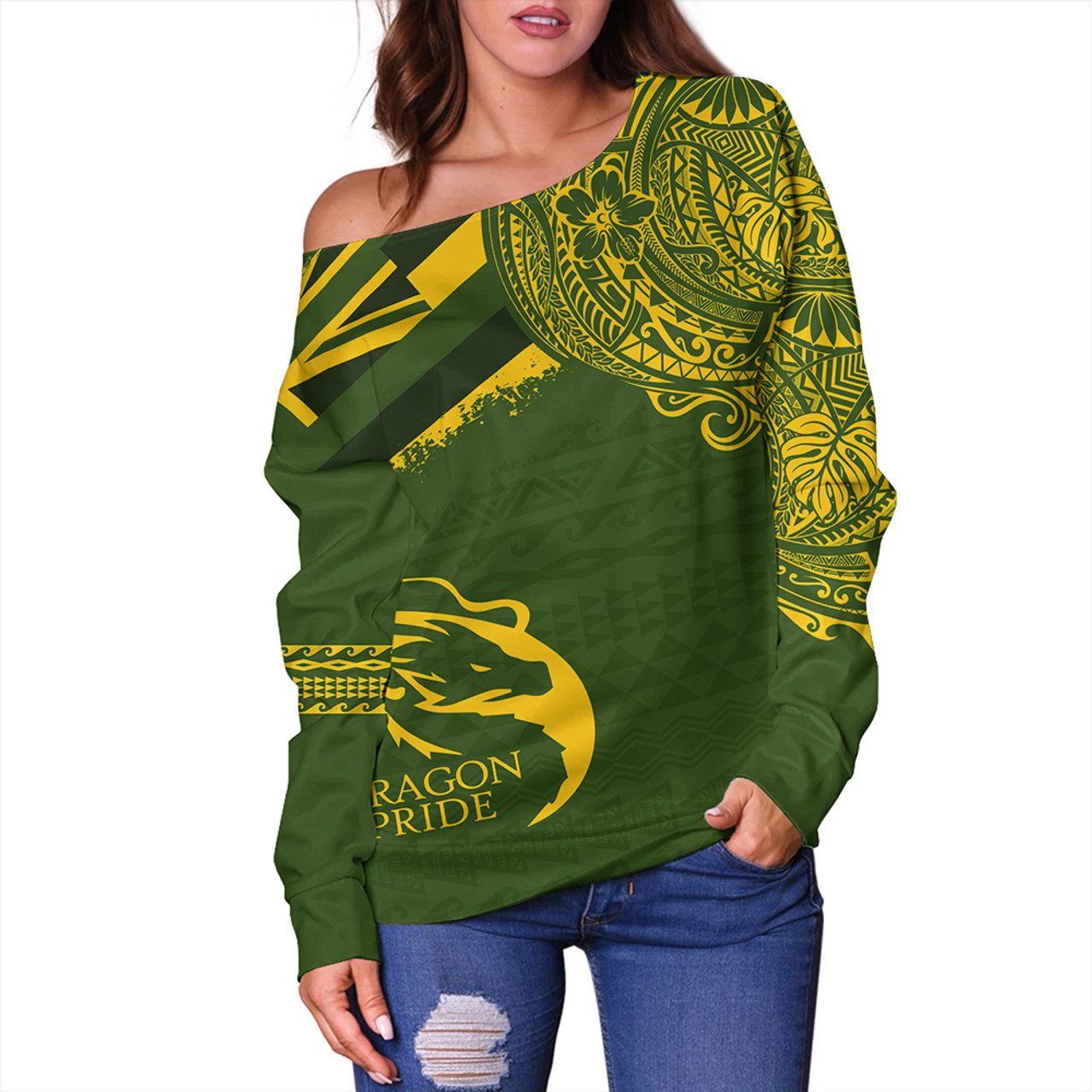 Hawaii Off Shoulder Sweatshirt Honokaa High And Intermediate School With Crest Style