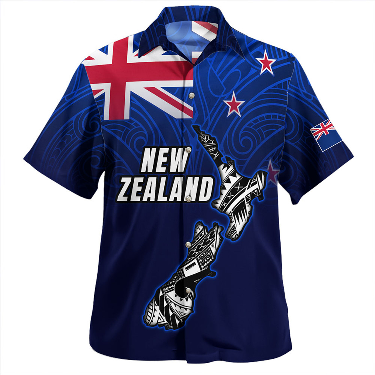 New Zealand Hawaiian Shirt - New Zealand Map Maori Face Patterns