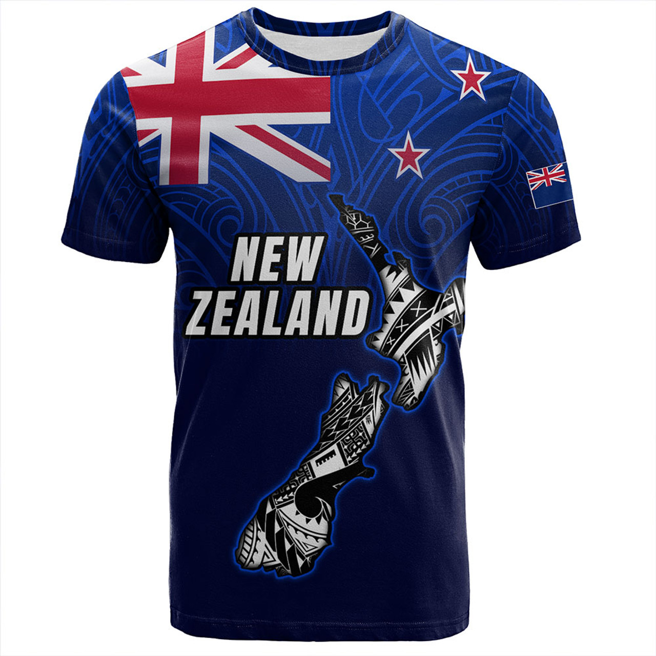 New Zealand T-Shirt - New Zealand Map Maori Face Patterns