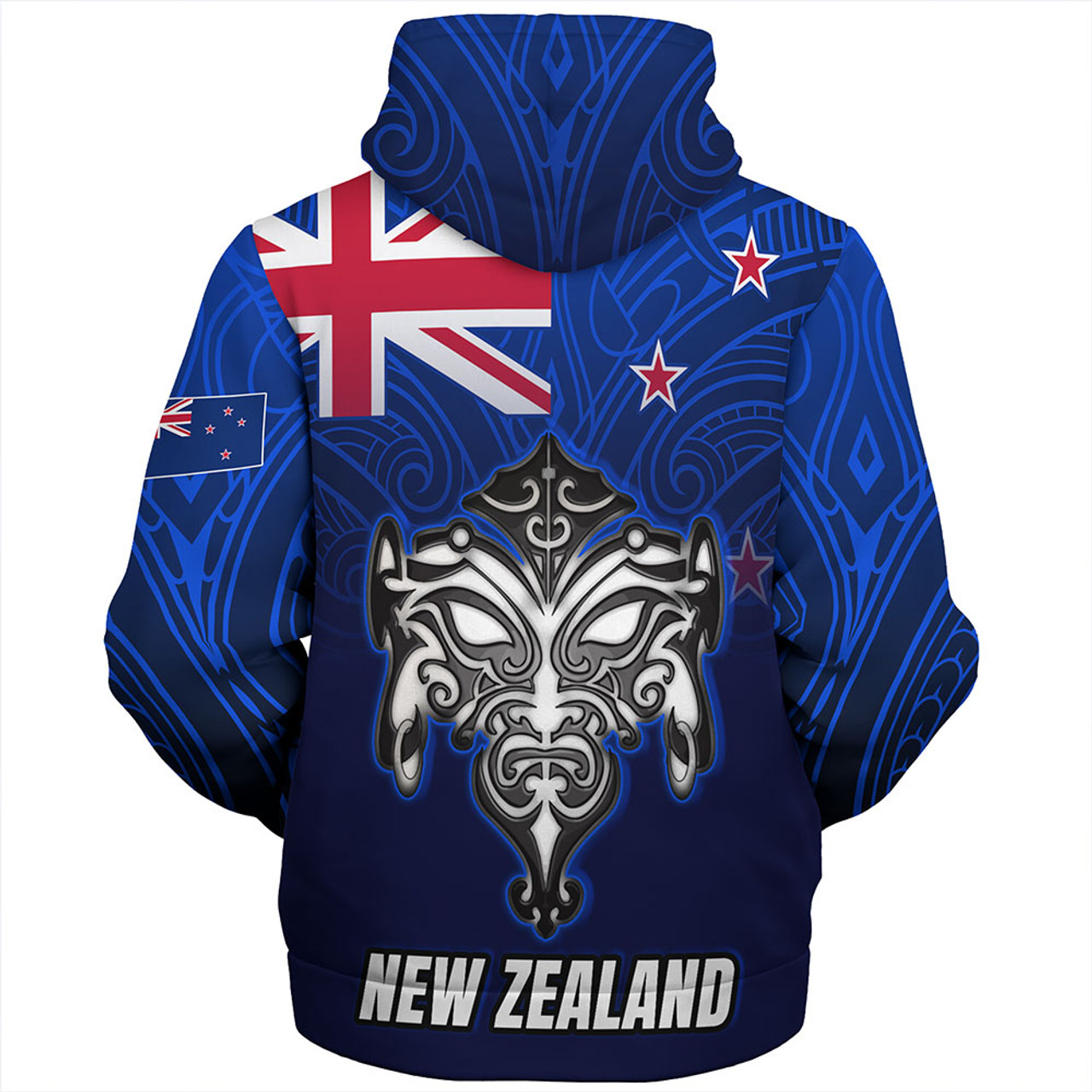 New Zealand Sherpa Hoodie - New Zealand Map Maori Face Patterns