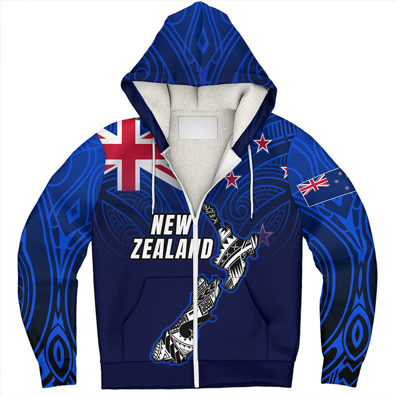 New Zealand Sherpa Hoodie - New Zealand Map Maori Face Patterns