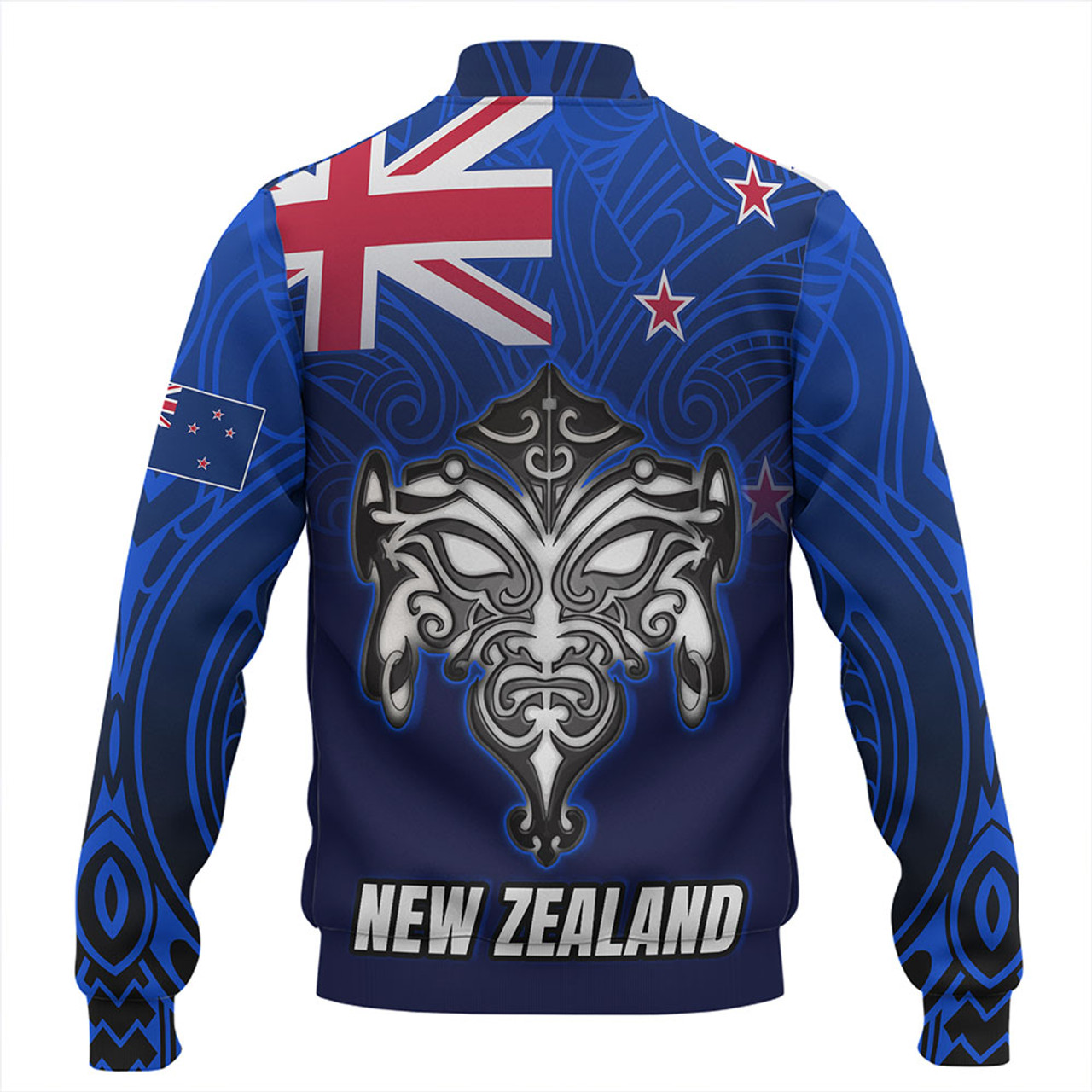 New Zealand Baseball Jacket - New Zealand Map Maori Face Patterns