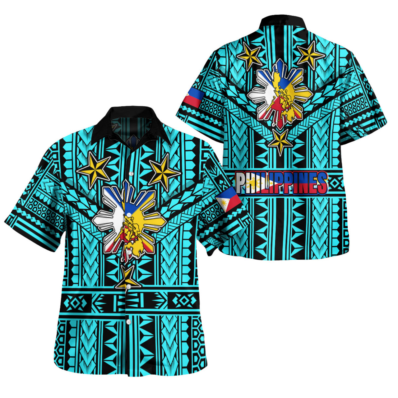 Philippines Hawaiian Shirt - Filipino Sun And Stars Tribal Tattoo Patterns Style