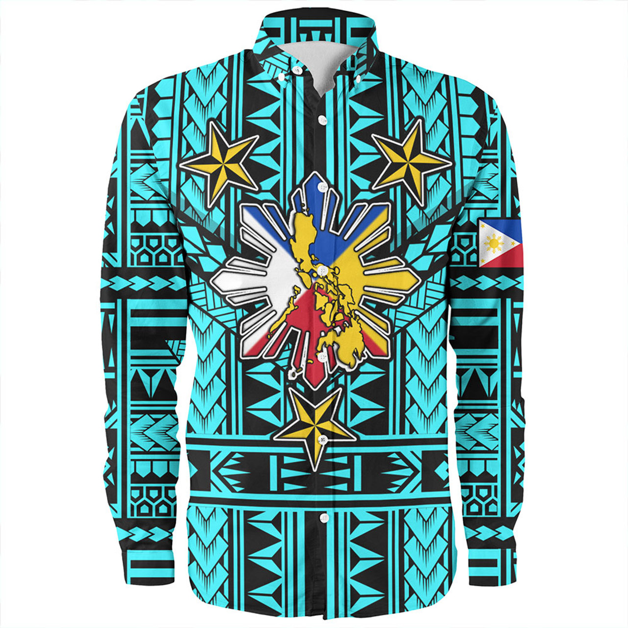 Philippines Long Sleeve Shirt - Filipino Sun And Stars Tribal Tattoo Patterns Style