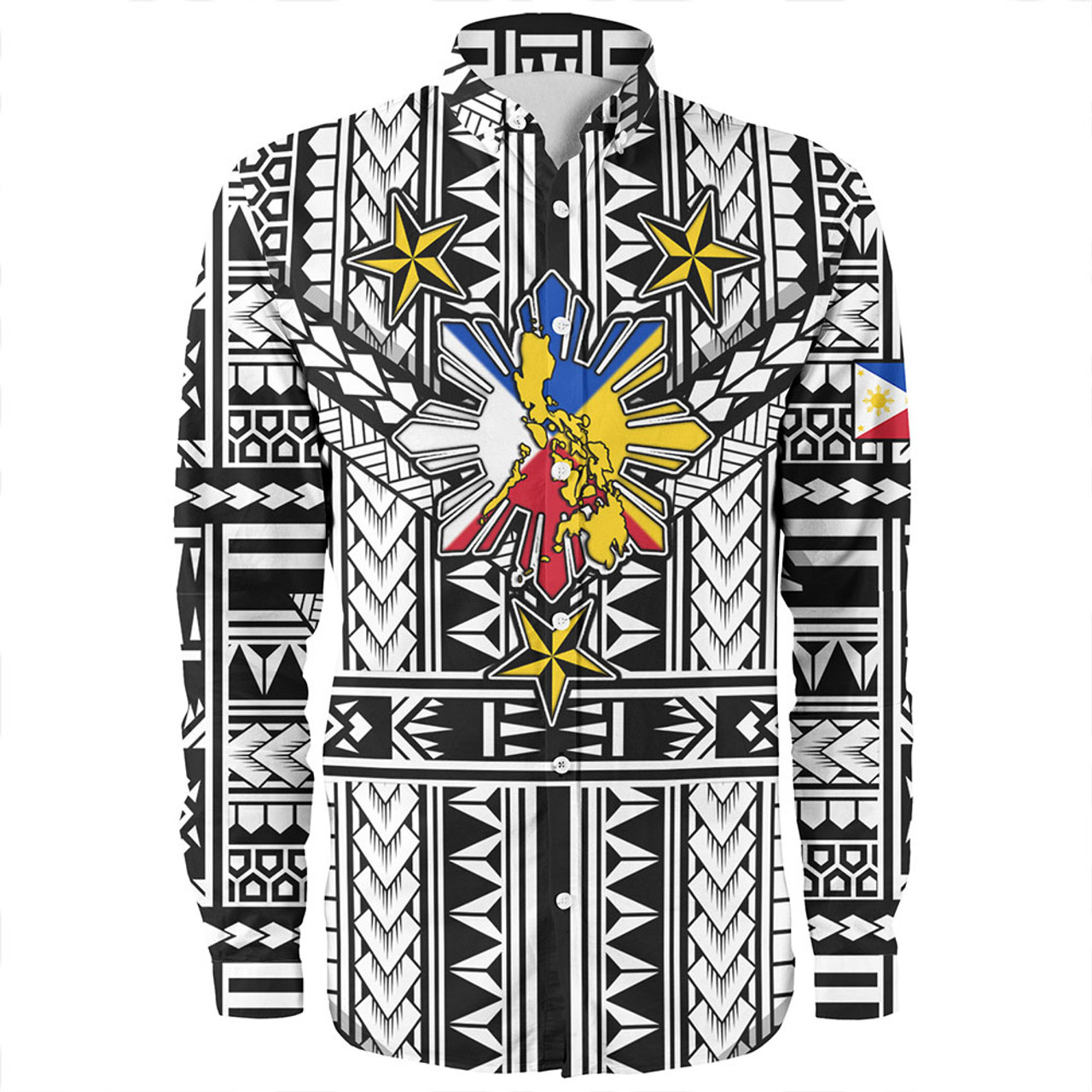 Philippines Long Sleeve Shirt - Filipino Sun And Stars Tribal Tattoo Patterns Style