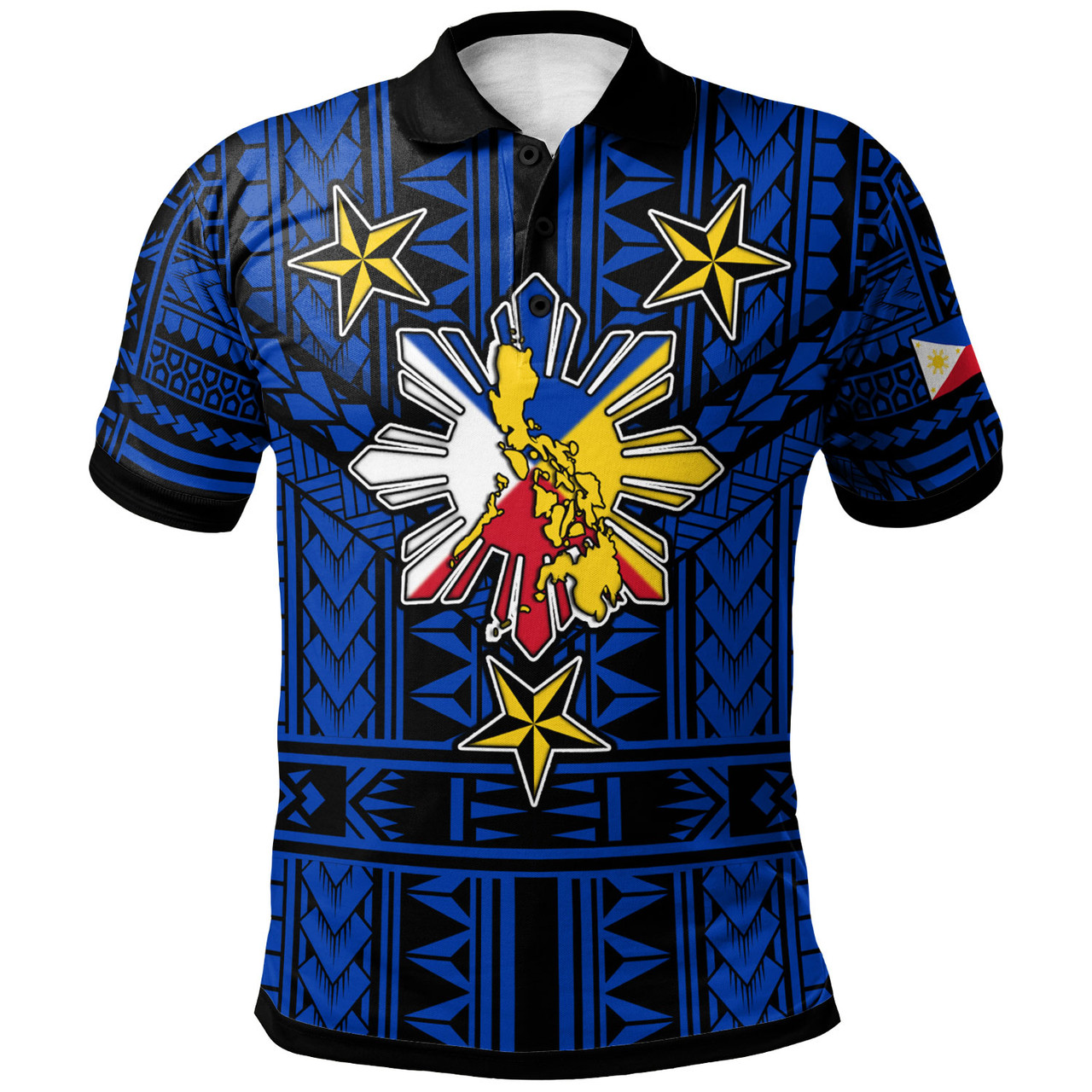 Philippines Polo Shirt - Filipino Sun And Stars Tribal Tattoo Patterns Style