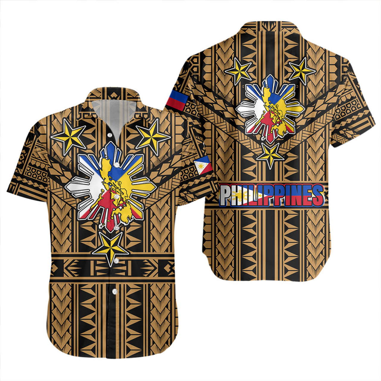 Philippines Short Sleeve Shirt - Filipino Sun And Stars Tribal Tattoo Patterns Style