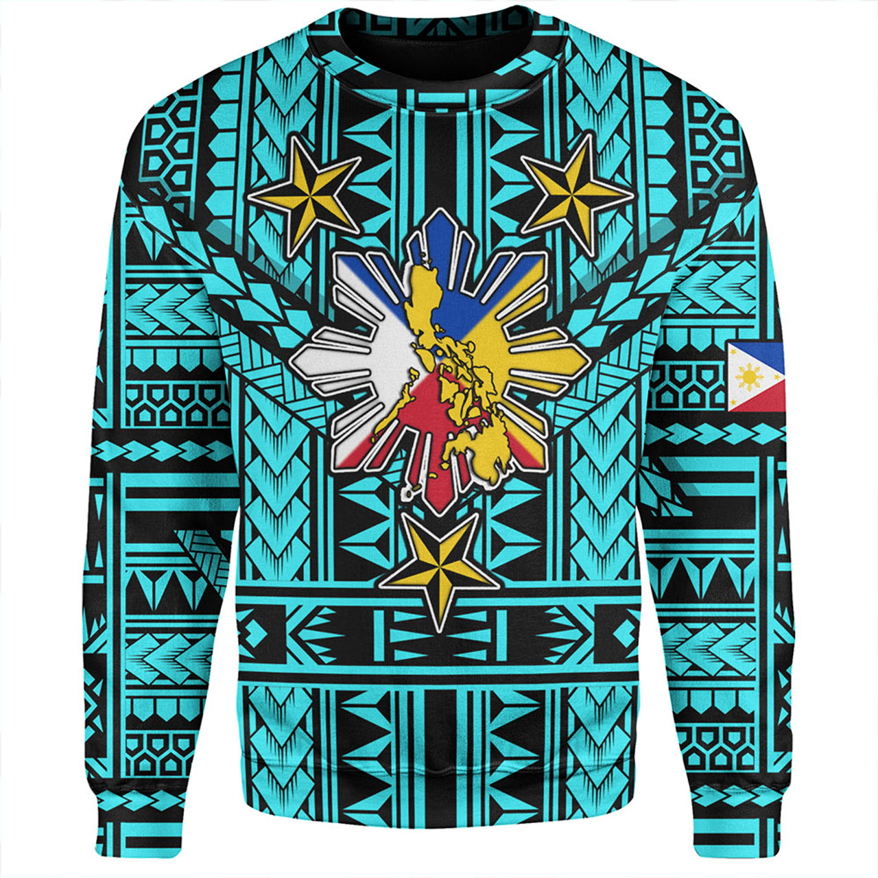 Philippines Sweatshirt - Filipino Sun And Stars Tribal Tattoo Patterns Style