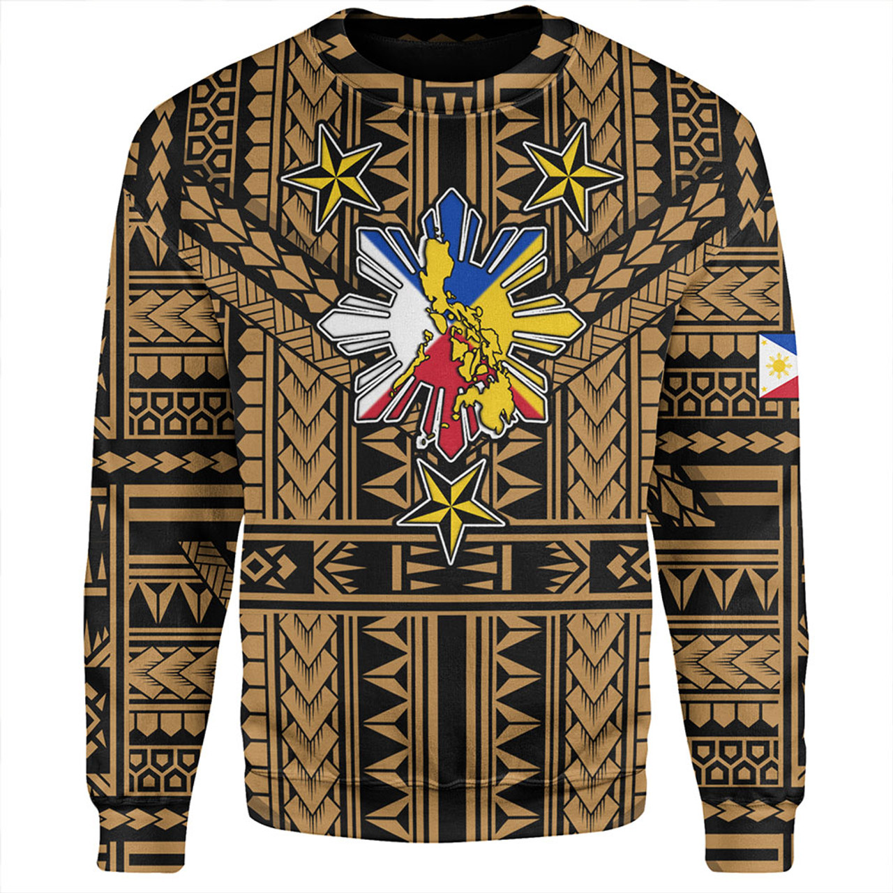 Philippines Sweatshirt - Filipino Sun And Stars Tribal Tattoo Patterns Style