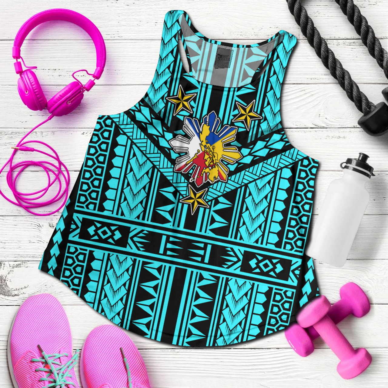 Philippines Women Tank - Filipino Sun And Stars Tribal Tattoo Patterns Style