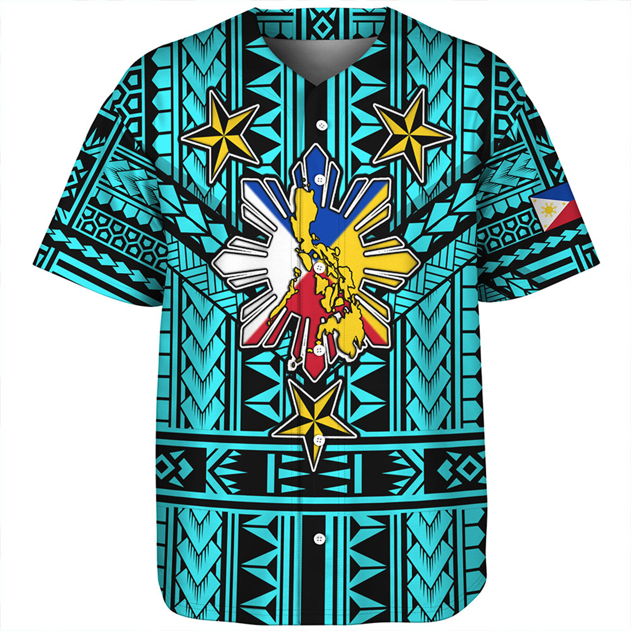 Philippines Baseball Shirt - Filipino Sun And Stars Tribal Tattoo Patterns Style