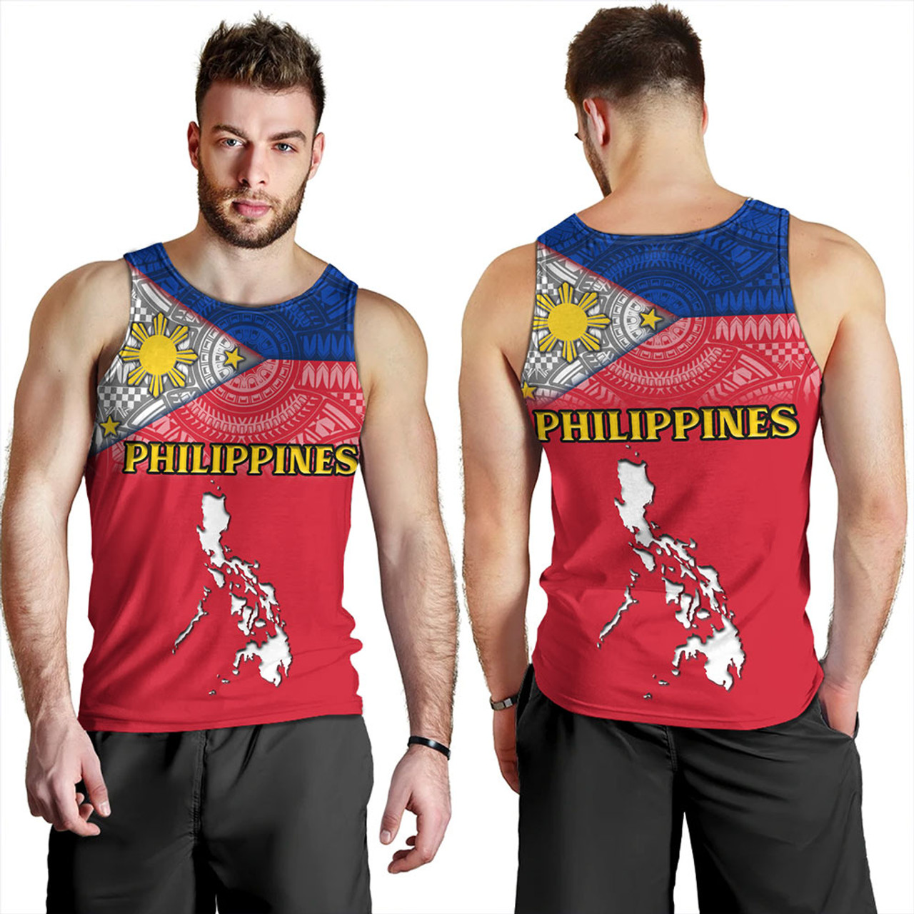 Philippines Tank Top - Philippines Map And Flag Color Style