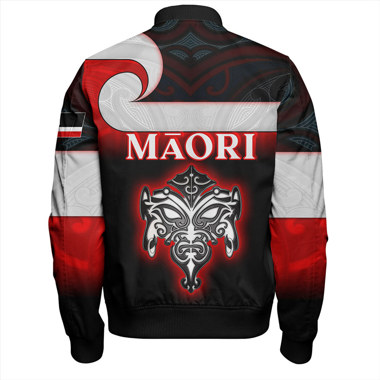 New Zealand Bomber Jacket - Maori Face And Flag Patterns