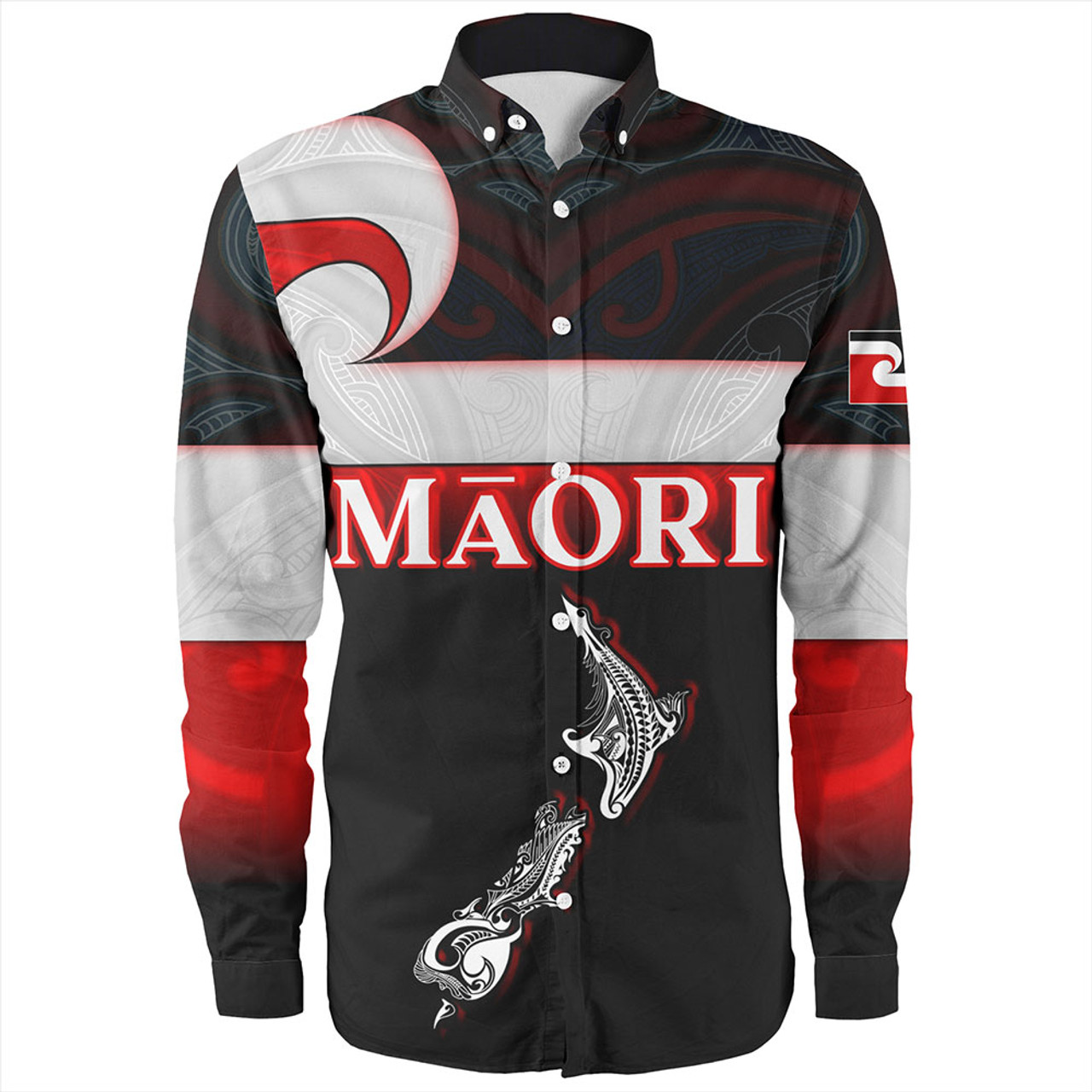 New Zealand Long Sleeve Shirt - Maori Face And Flag Patterns