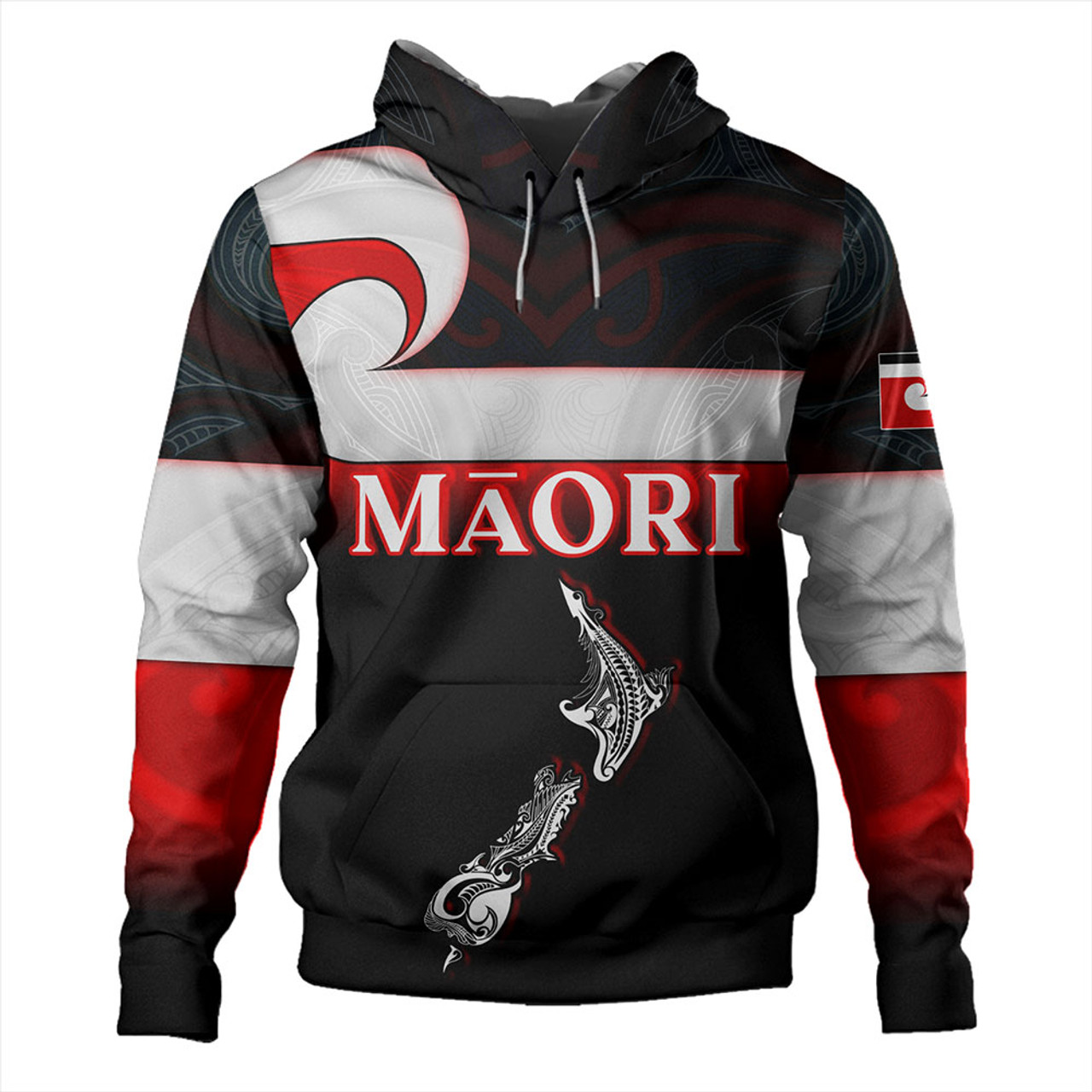 New Zealand Hoodie - Maori Face And Flag Patterns