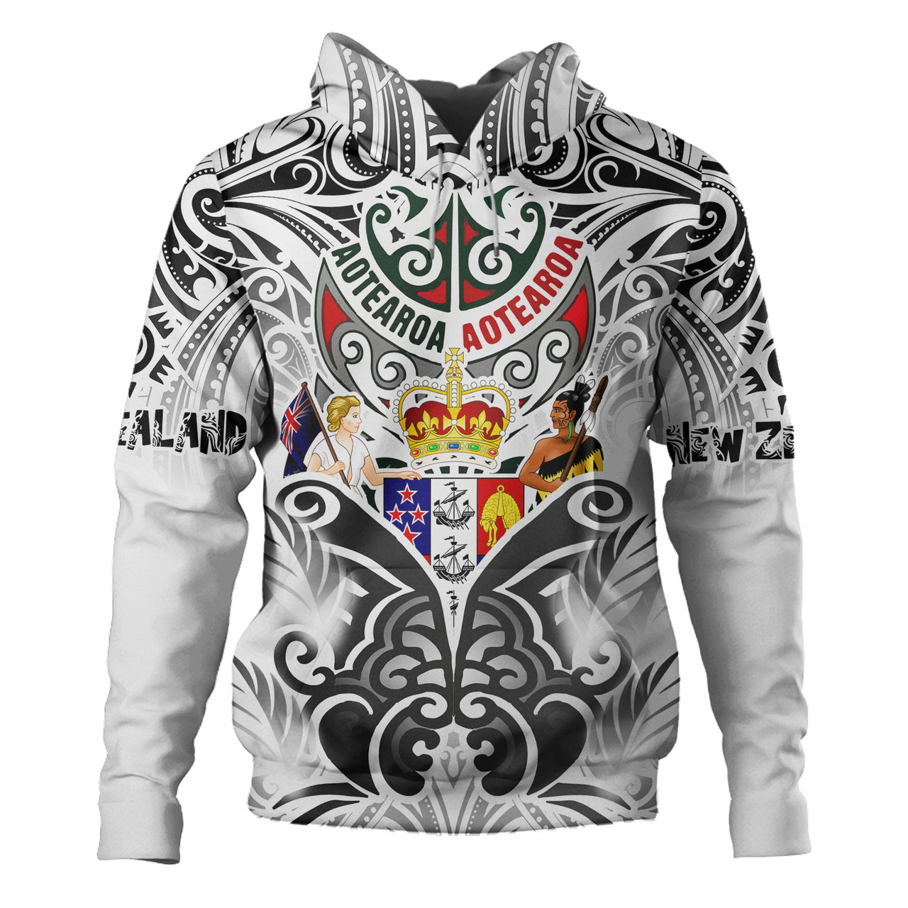 New Zealand Aotearoa Hoodie Maori Traditional Hongi - The Breath Of Life Coat Of Arms Tribal Patterns