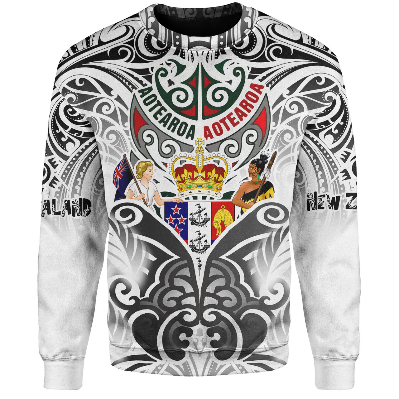 New Zealand Aotearoa Sweatshirt Maori Traditional Hongi - The Breath Of Life Coat Of Arms Tribal Patterns