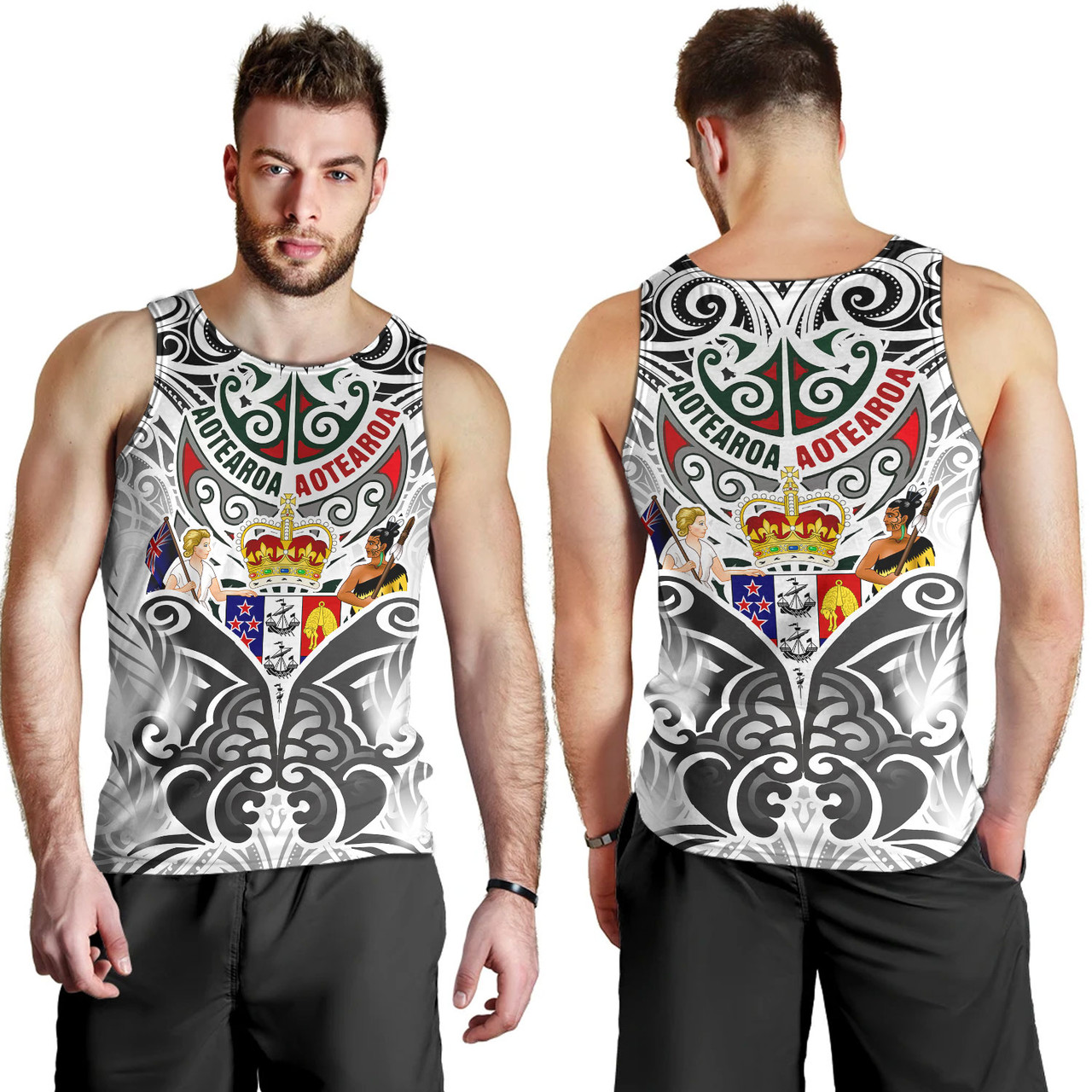 New Zealand Aotearoa Tank Top Maori Traditional Hongi - The Breath Of Life Coat Of Arms Tribal Patterns