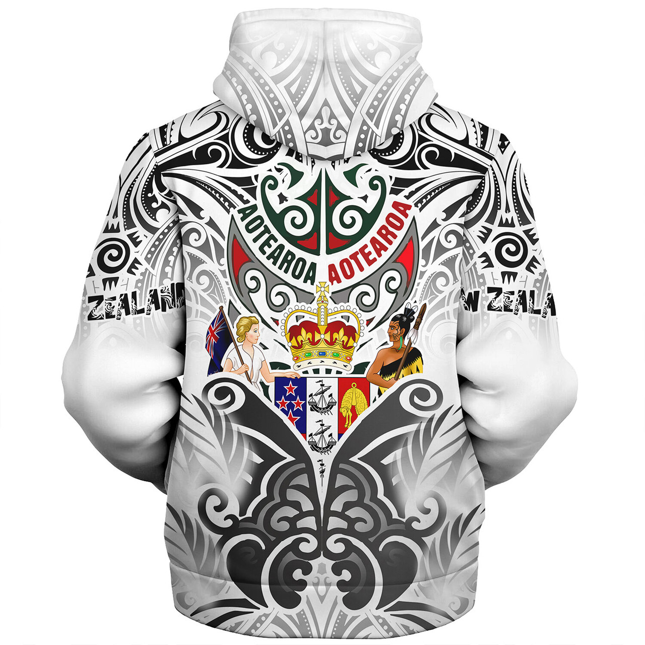 New Zealand Aotearoa Sherpa Hoodie Maori Traditional Hongi - The Breath Of Life Coat Of Arms Tribal Patterns