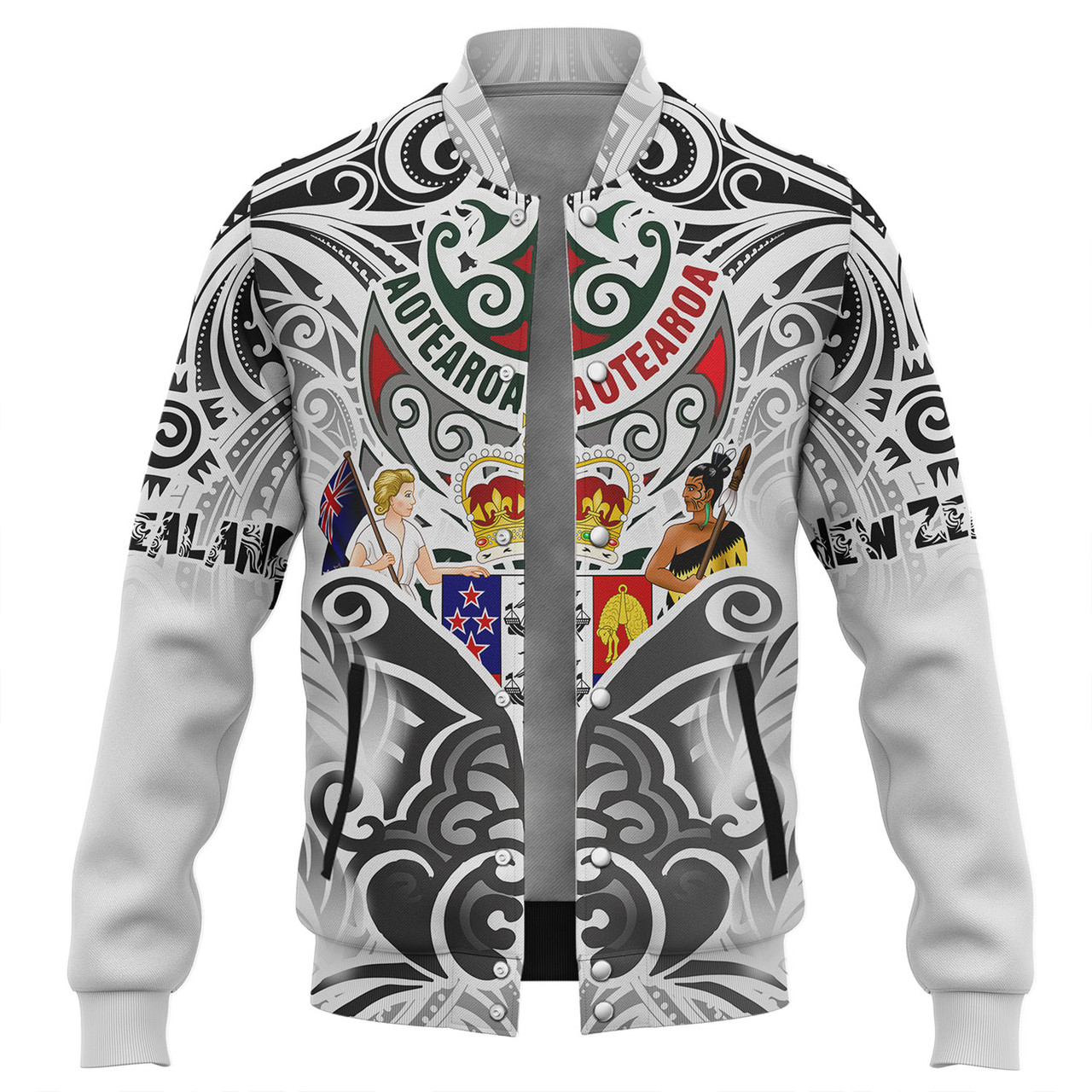 New Zealand Aotearoa Baseball Jacket Maori Traditional Hongi - The Breath Of Life Coat Of Arms Tribal Patterns