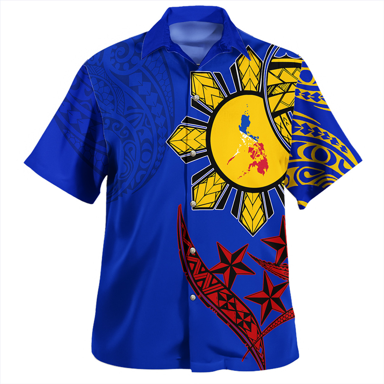 Philippines Hawaiian Shirt Tribal Sun In My Heart Color Flag Style