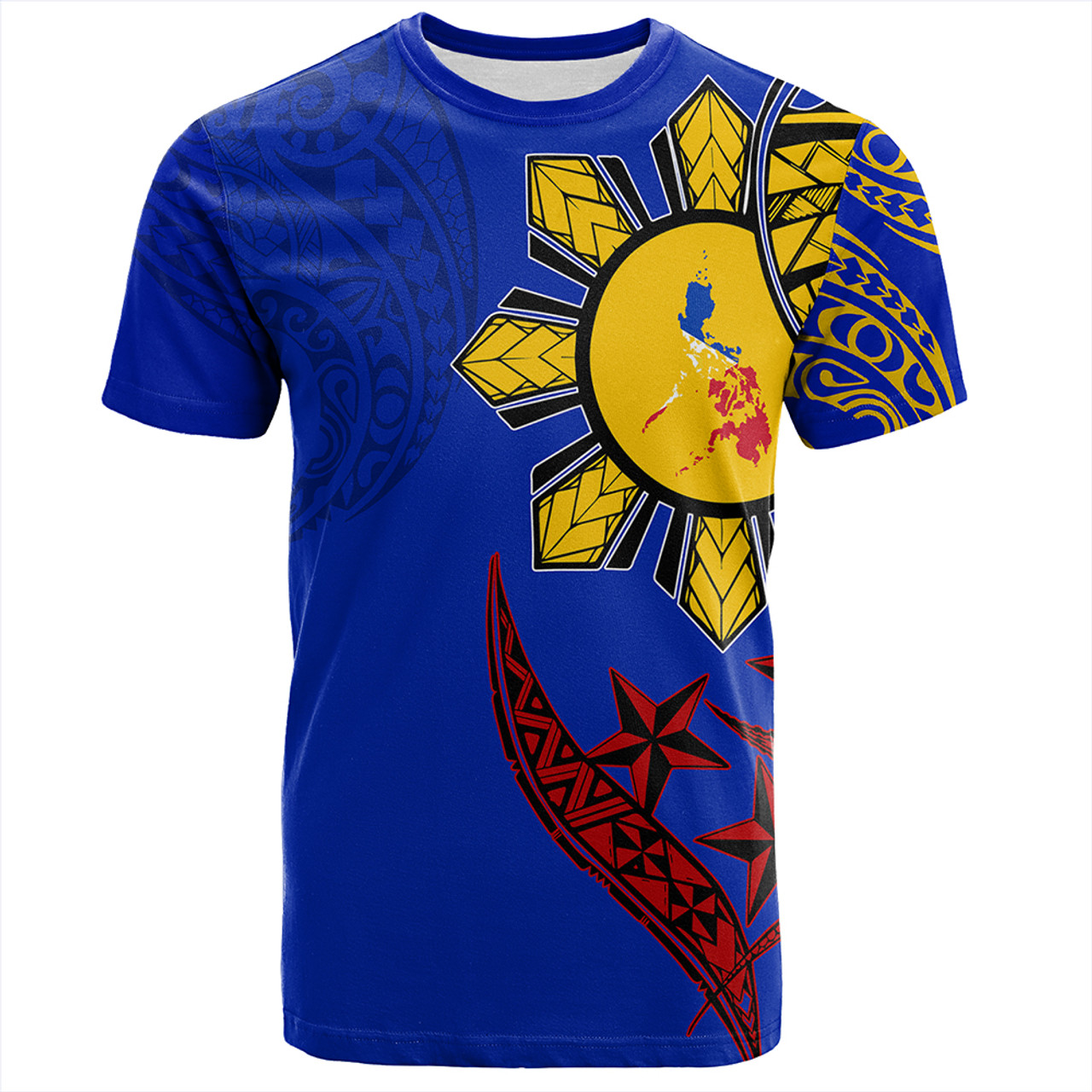 Philippines T-Shirt Tribal Sun In My Heart Color Flag Style