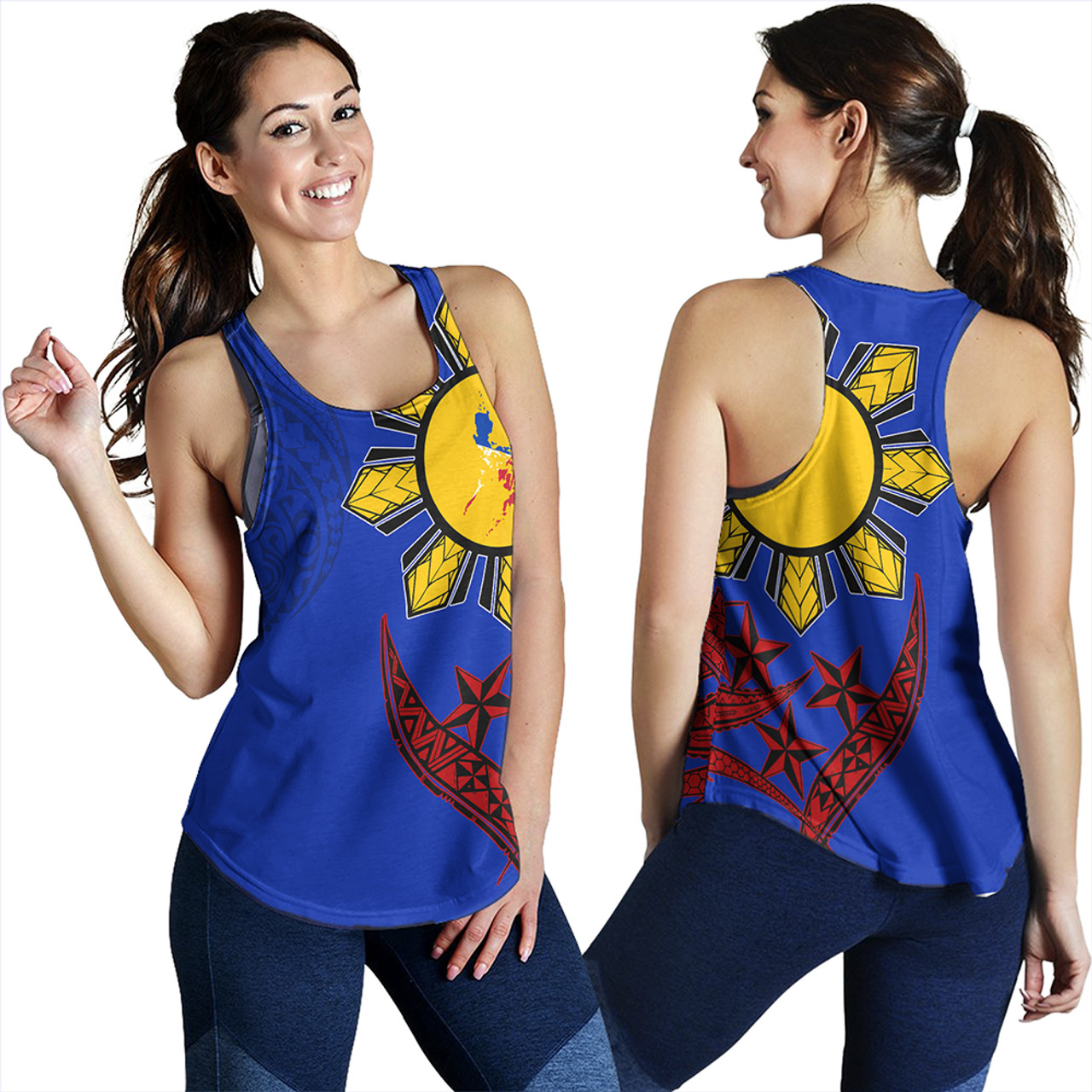 Philippines Women Tank Tribal Sun In My Heart Color Flag Style