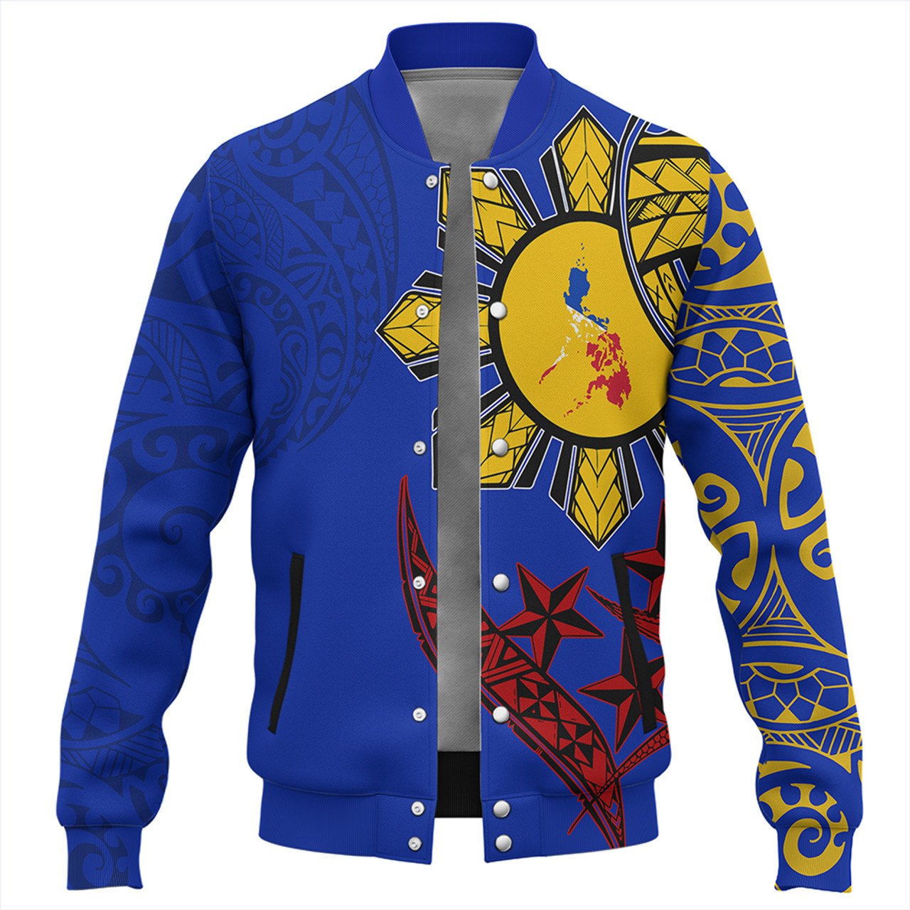 Philippines Baseball Jacket Tribal Sun In My Heart Color Flag Style