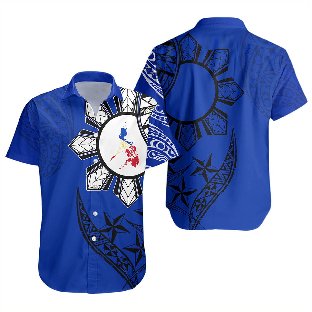 Philippines Short Sleeve Shirt Tribal Sun In My Heart Blue Style