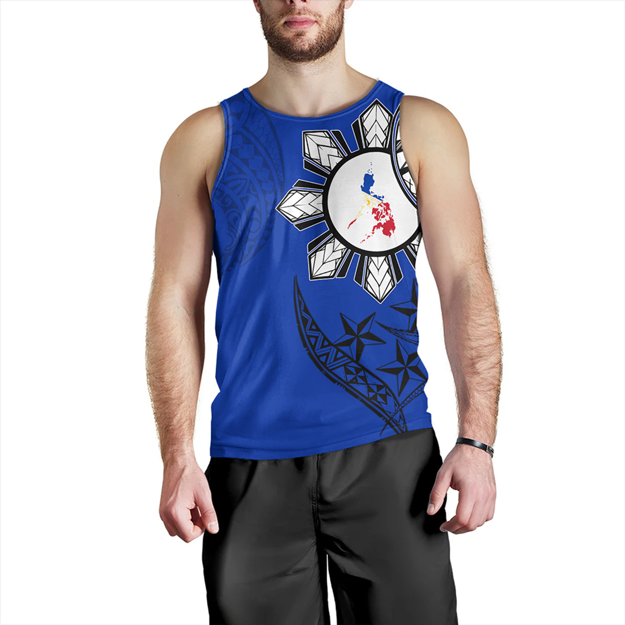 Philippines Tank Top Tribal Sun In My Heart Blue Style