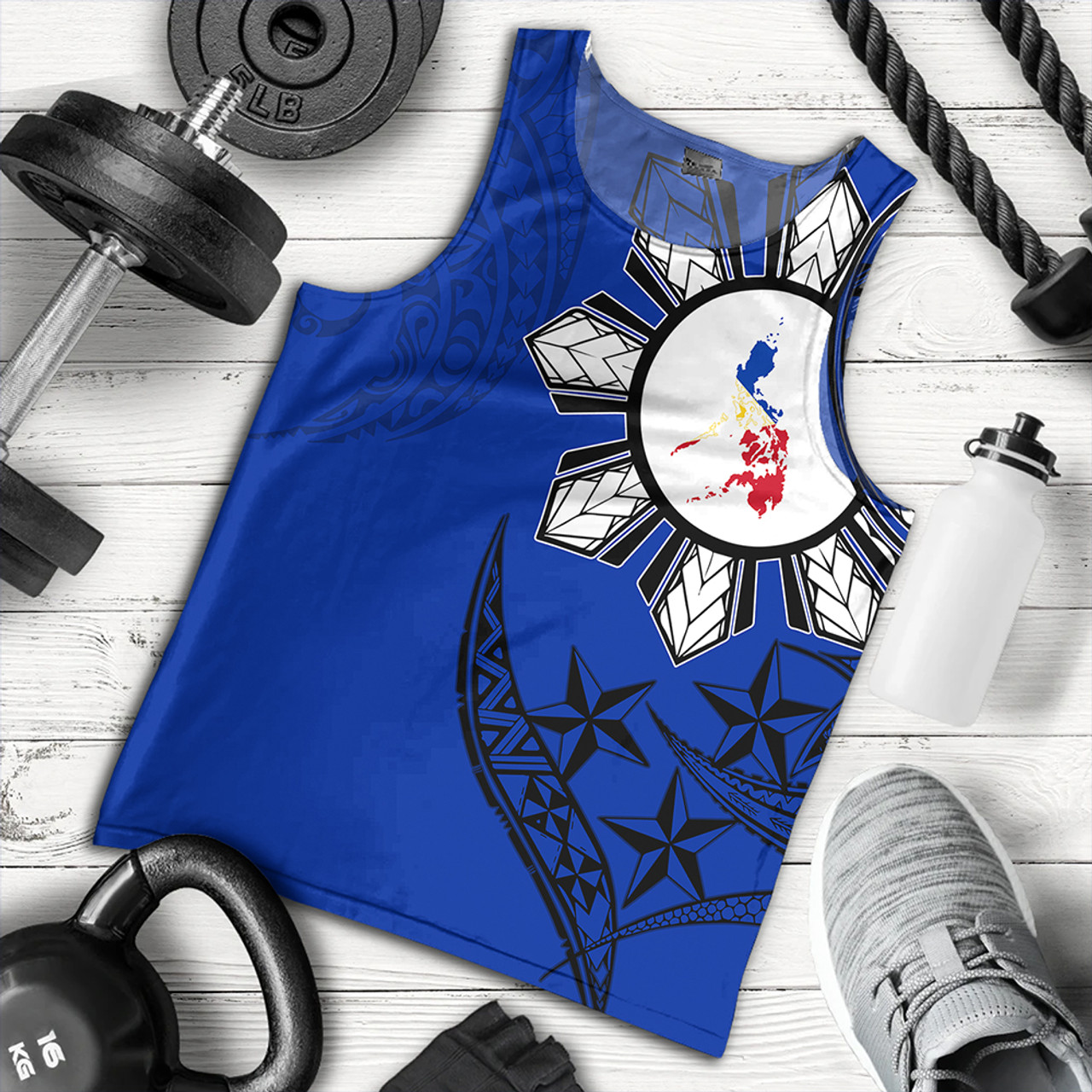 Philippines Tank Top Tribal Sun In My Heart Blue Style