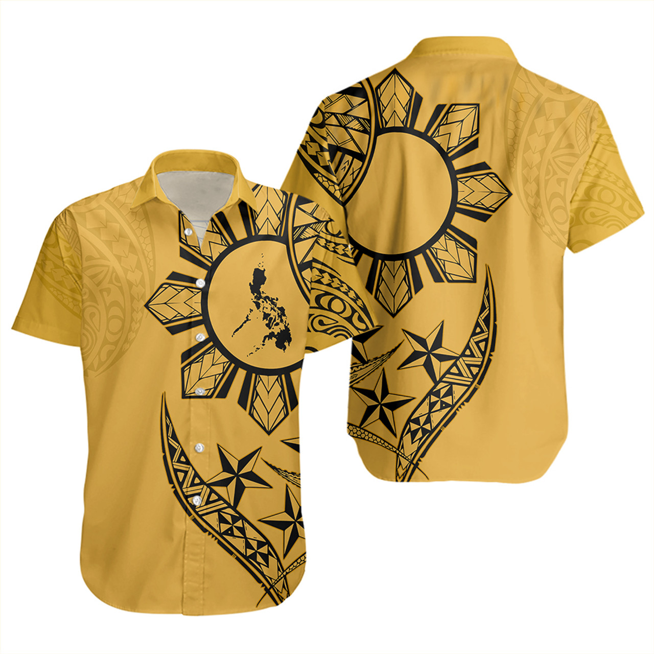 Philippines Short Sleeve Shirt Tribal Sun In My Heart Gold Style